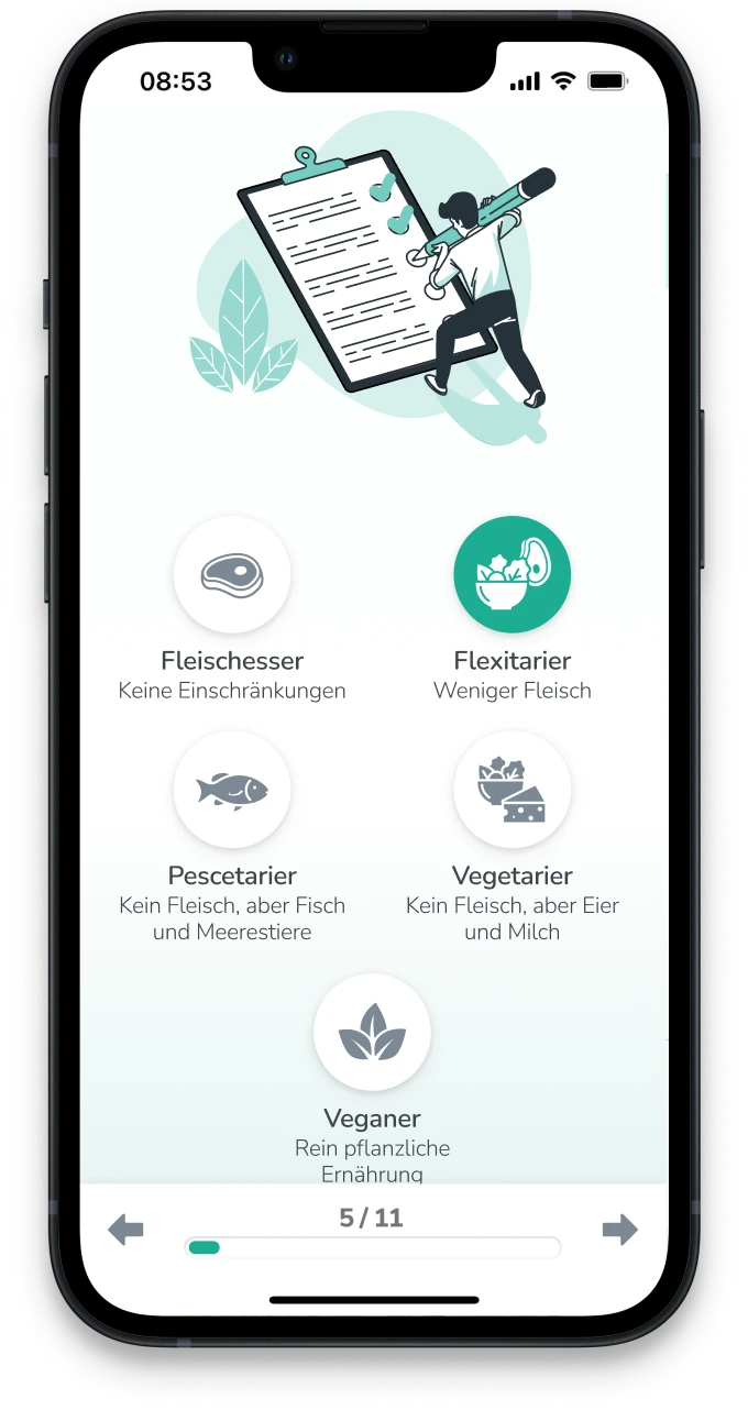 Einstellung der Ernährungsweise in der Choosy App